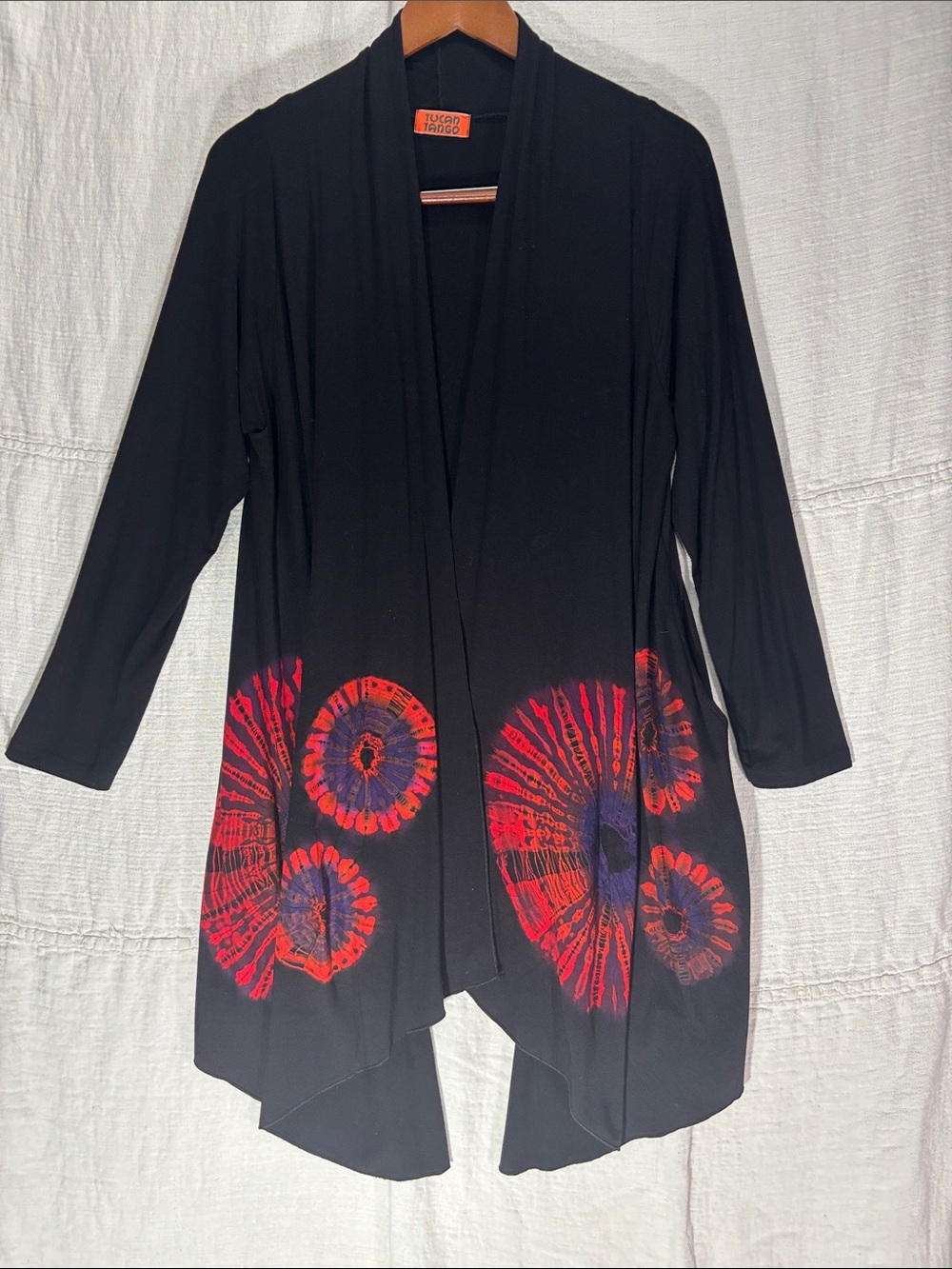 Tucan Tango Boho Tie Dye Open Front Cardigan with Pockets